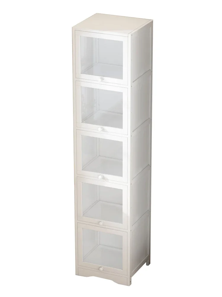 Wyj Dust-Proof Bookcase with Door Sandwich Cabinet Storage Floor Small Narrow Seam Storage Solid Wood Storage Rack