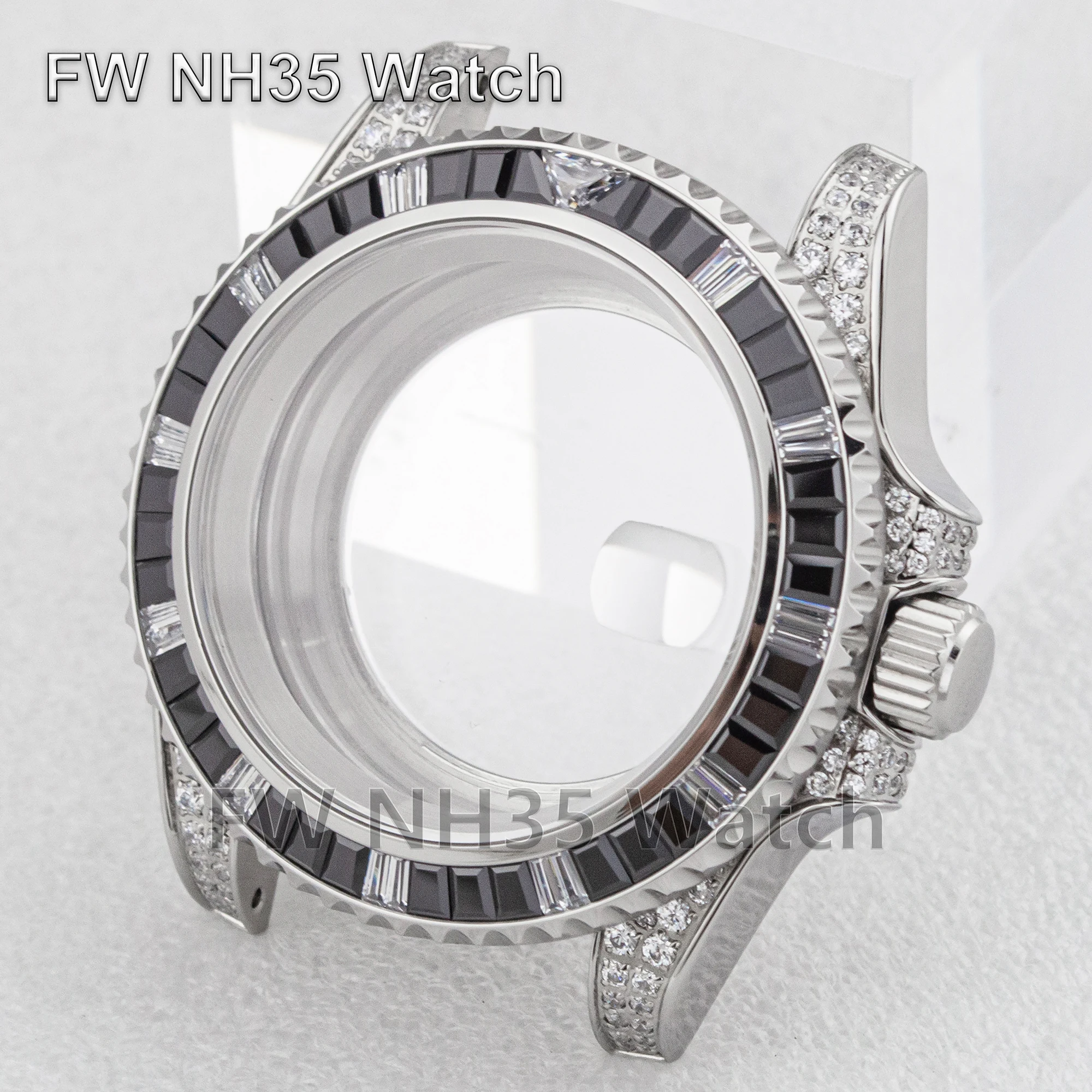 

Luxury Full Diamond Watch Case Sapphire Crystal 10ATM Waterproof Metal Case Suitable for Mod SUB GMT Fit NH34/NH35/NH36 Movement