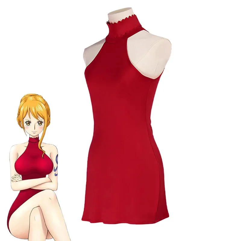 

aaa12 3Anime Cosplay Nami Red Dress Unifrom Wig Transfer Tattoos Halloween Costume for Women Comic Con