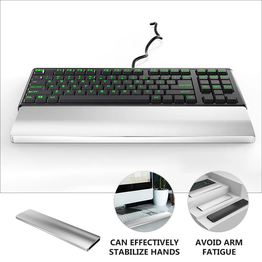 

Mechanical Keyboard Hand Rest Wrist Pad Silver Aluminum Alloy Riser Non Slip Heavy Duty Ergonomic Stabilize Reliable Easy Use