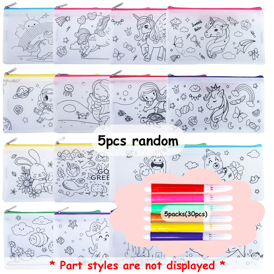 5/10pcs 21cm non-woven Schilderen Pen Tas met 5/10Packs Graffiti Mini Aquarel Pen briefpapier Opslag Pen Tas DIY Schilderen Tas