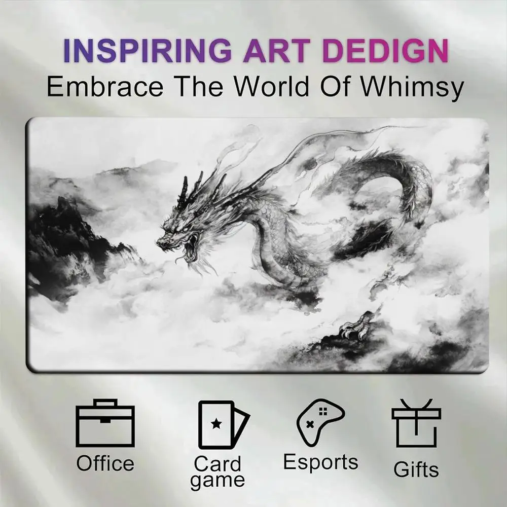 Traditional Ink Painting Chinese Dragon Desk Pad Anti-Slip Mousepad East Asian Myth Dragon alfombrillas para escritorio