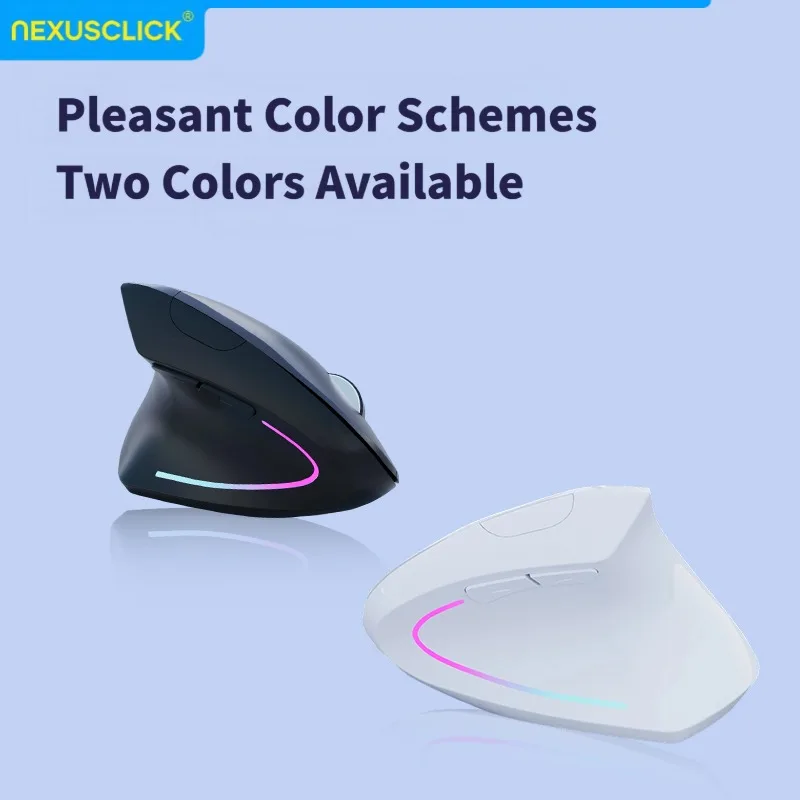 NexusClick Vertical Ergonomic Wireless Mouse,Bluetooth 2.4G Dual Mode Rechargeable/AA Battery,Mute Buttons RGB Light Office Mice