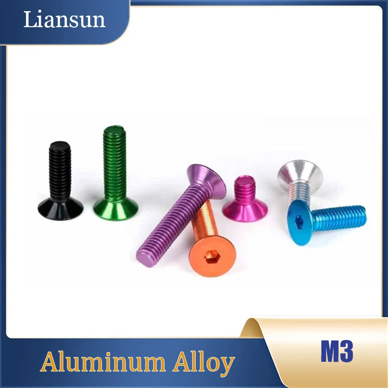 12-20pcs Aluminium Alloy Countersunk Bolts Allen Socket Screws M3x5/6/8/10/12-25mm Hex Socket Flat Countersunk head Screws Bolts