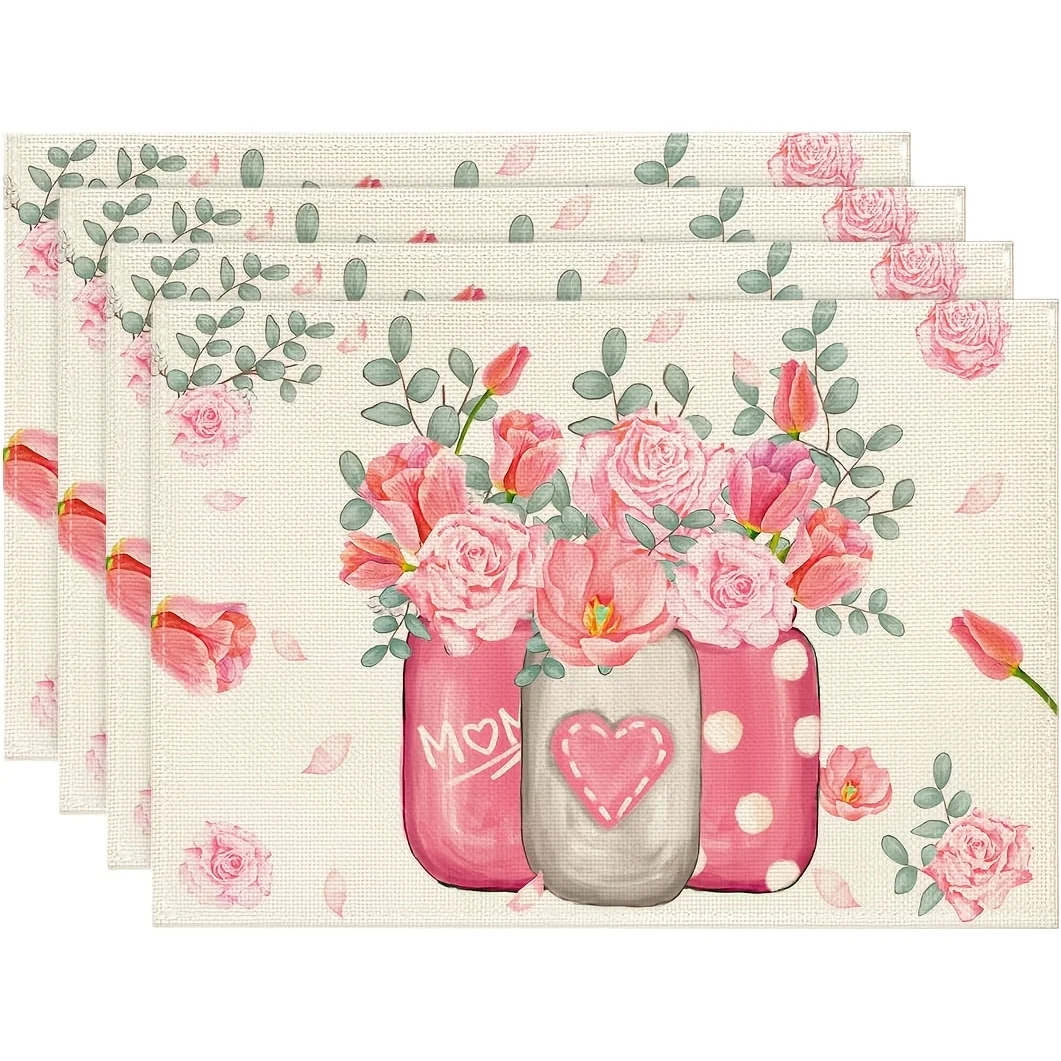 Watercolor Pink Tulip Butterfly Printed Placemats Spring Farmhouse Table Decor Backyard Tea Party Family Gathering Home Gifts