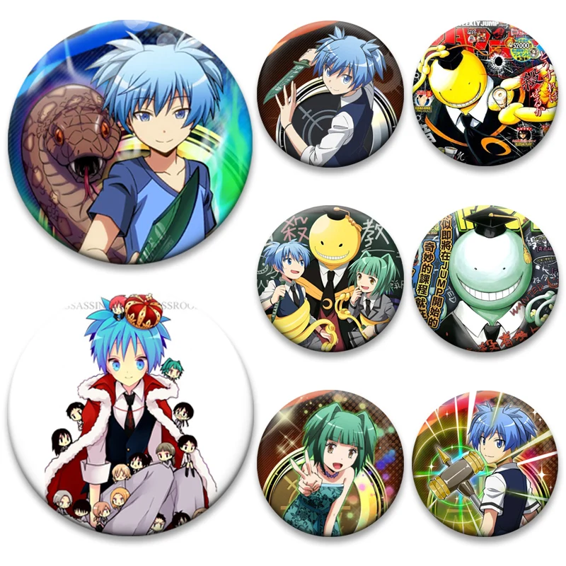 Korosensei Facial Expression Pins,Shiota Nagisa Cartoon Badge,Anime Assasination Classroom Brooches for Backpack Gift Accessorys