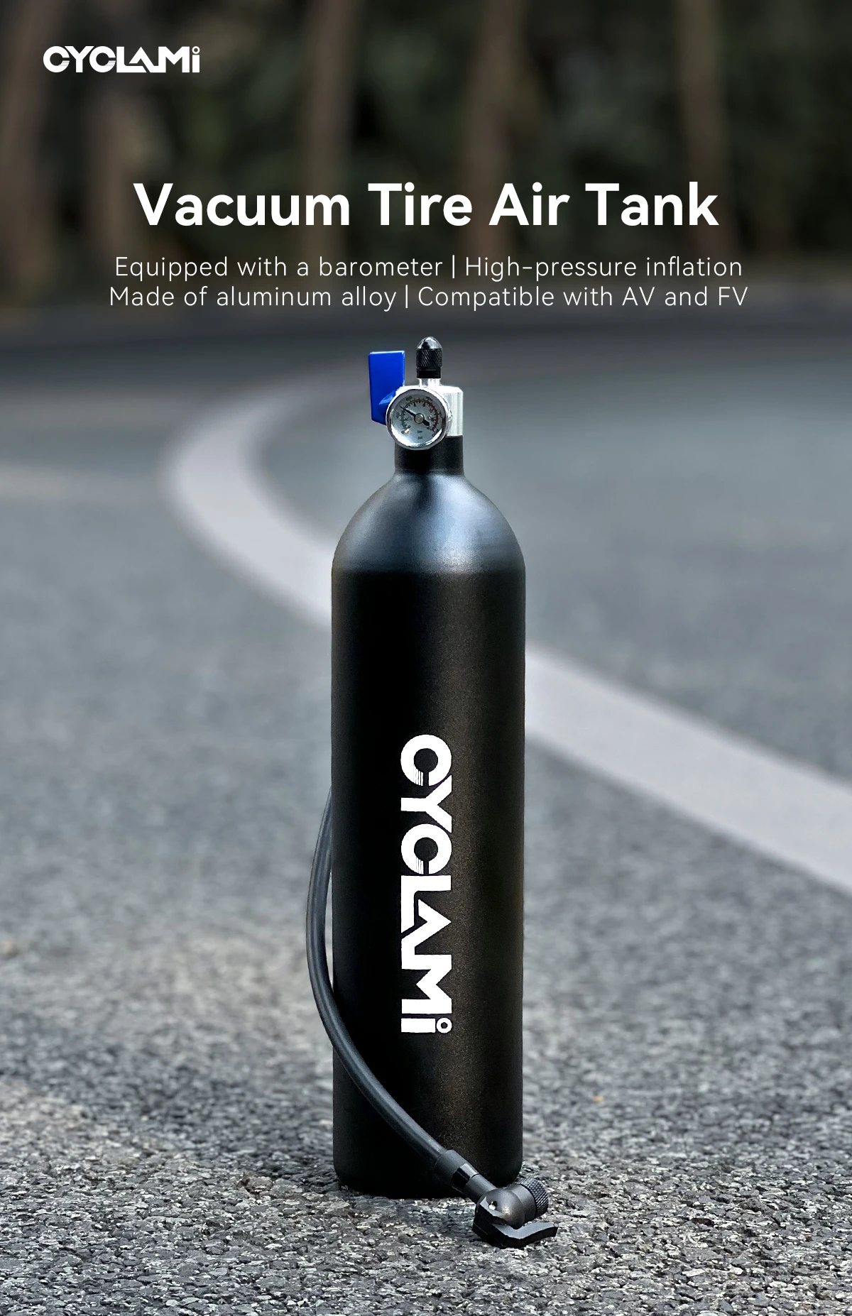 CYCLAMI Aluminiumlegierung 1,3L MTB Rennrad Reifenfüller Luftflasche Reifenverstärker mit Ventil Gaszylinder für schlauchlose Fahrradreifen – Detail 1