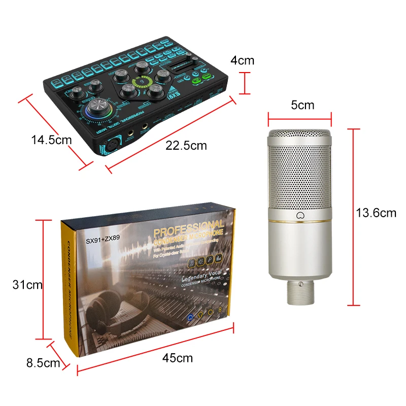 External Music RGB Lighting Wired 2 MIC 2 Phones Interface Audio Studio Sound Card Recording Microphone