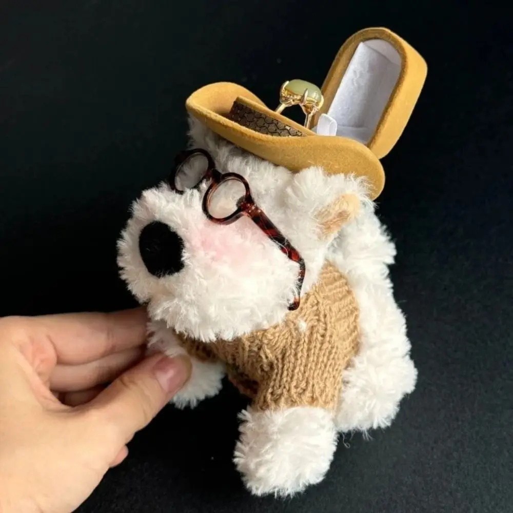 

Display Plush Puppy Doll Ring Box Plush Stuffed Wedding Ring Case Cute Cartoon Couple Rings Holder Jewelry Organizer