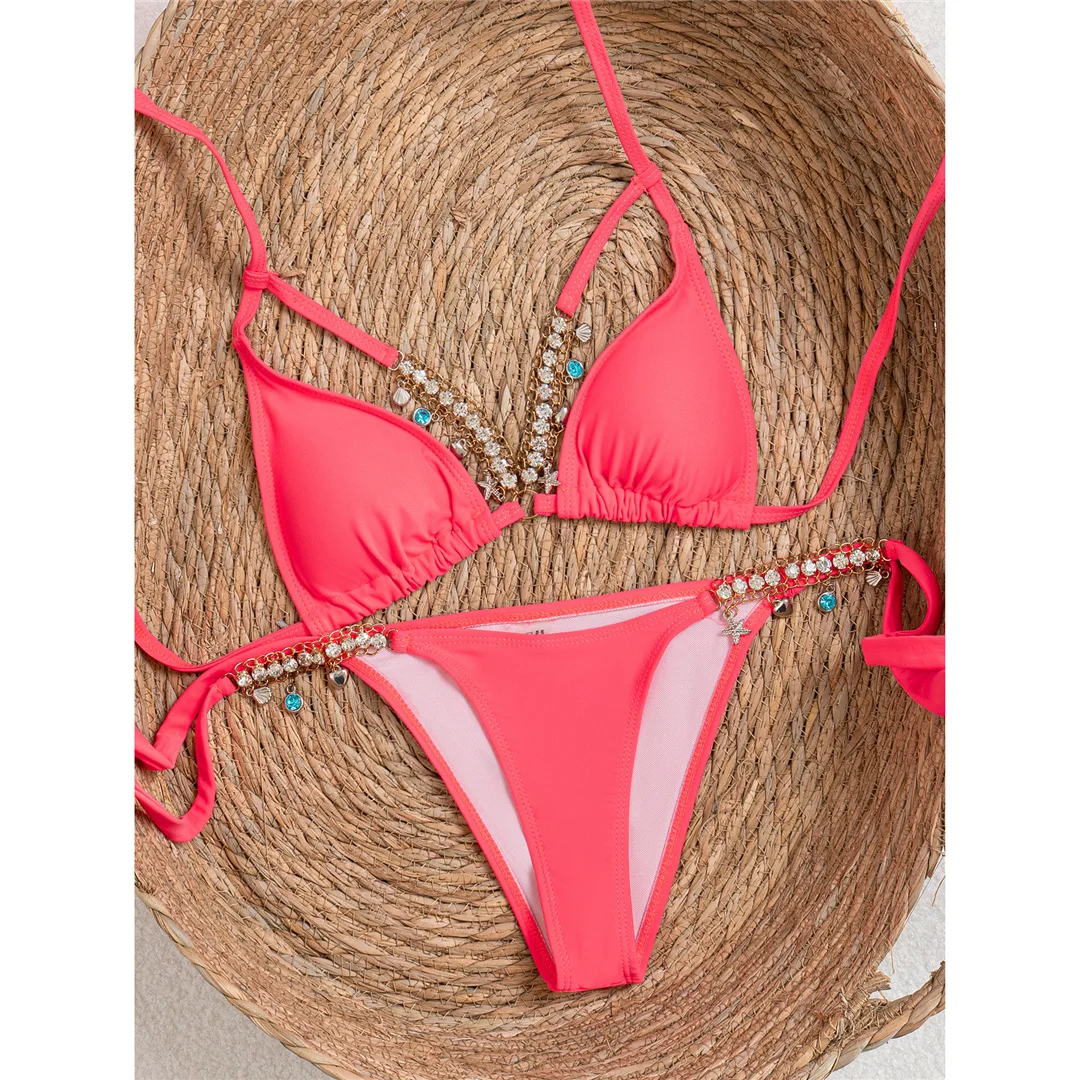 Neuer Strass-Diamant-Bikini mit Neckholder, Damen-Badeanzug, zweiteiliges Bikini-Set, gepolsterter Badeanzug, Badebekleidung, Modell V8091 – Detail 4