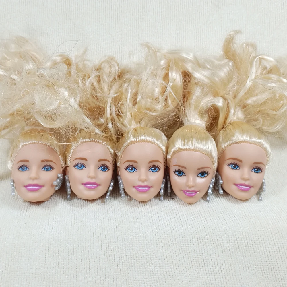 B20-B Wholesale 5pcs European Beauty1/6 OOAK NUDE Eardrop Doll Head Mussed White Curly Hair for DIY Soft PVC Head