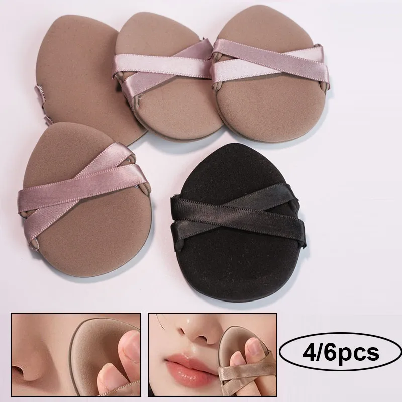 2/4/6 pces dupla face cosméticos puff dupla utilização maquiagem puffs fundação corretivo e pó lágrima gota moldar puff com alças duplas