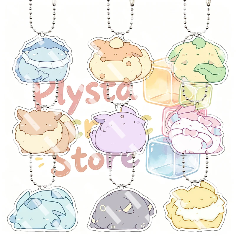 Anime Chubby Eeveelutions Pocket Acrylic Keychain Eevee Vaporeon Flareon Leafeon Jolteon Bag Pendant Anime Key Ring Fan Gifts