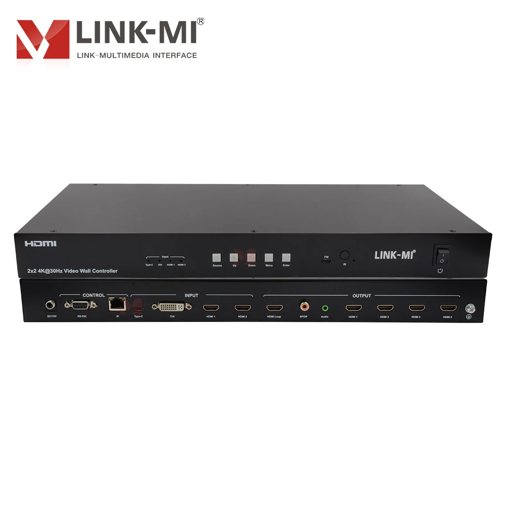 Controlador de pared de vídeo 4K 2x2 USB TYPE-C/DVI/2 puertos entradas HDMI, cascada máxima 10x10, HDCP 2,2, Web, RS232, Control IR