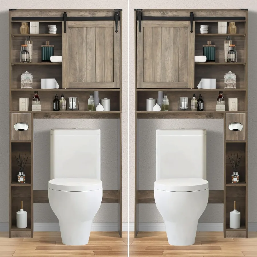 خزانة تخزين فوق المرحاض، رف الحمام فوق منظم الحمام، رف موفر للمساحة مع رف قابل للتعديل، حظيرة رمادية #6