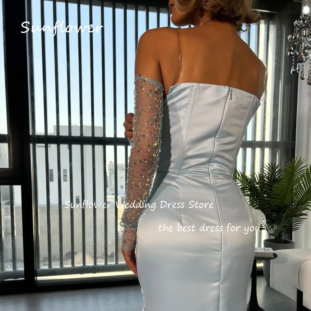 Sunflower Baby Blue Strapless Satin Mermaid 2024 Slim Backless Sleeveless Ocassion Gown Floor-Length Formal Evening Dress