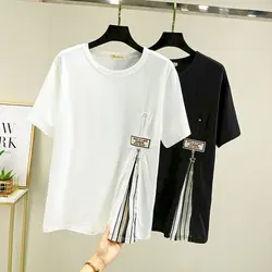 Fashion T Shirts Women Summer Trendy Striped Stitching T-shirt Korean Style Loose Oversized Tshirts Women's Short-sleeved Tops