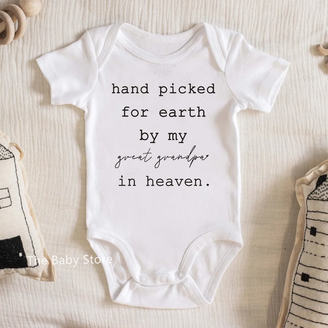 Hand Picked for Earth By My Grandma/Grandpa In Heaven Newborn Clothes Infant Baby Jumpsuit Toddler Short Sleeve Bodysuits Outfit