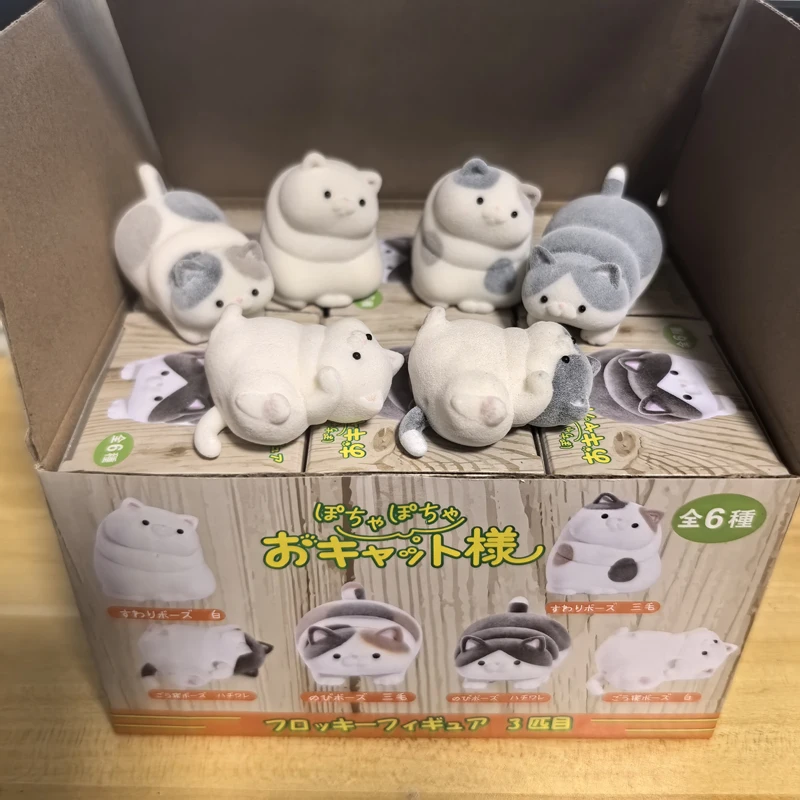 Cute Kawaii Figurine Anime Mini Flocking Cat Action Figure Box Model Toys Desktop Ornament Kids Gift
