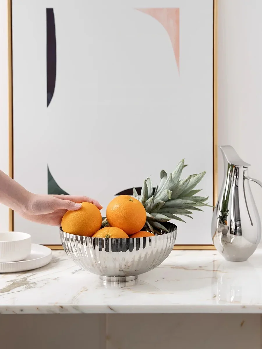 Stainless Steel Extra Large Serving Bowl, Decorative Stripe Bowls for Home Decoration Party Platters & Salad