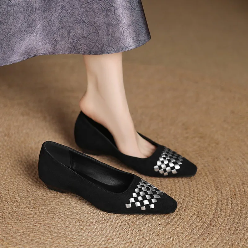 2026 Spring and Autumn Fashion New Suede Flat Shoes, Square Toe Casual Daily Shoes, Mixed Color Decoration, Size 32-43