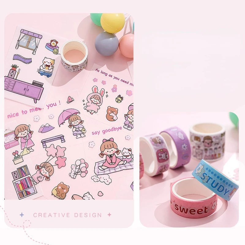 Cute Cartoon Hand Ledger Sticker Set Romantic A5 Notebook Scrapbook Tape Material Card Creative Birthday Gifts for Children