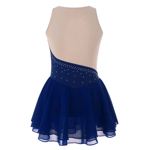Imagen 2 del producto Vestido de patinaje artístico con diamantes de imitación brillantes para niñas, leotardo de gimnasia, tutú, baile, patinaje sobre hielo, disfraces de actuación de bailarina