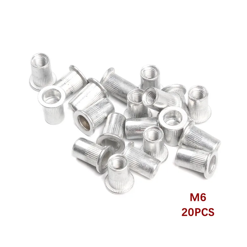 Liga de alumínio Flat Head Rivet Nuts Set, Rebitando Porca, M3, M4, M5, M6, M8, M10, 50Pcs