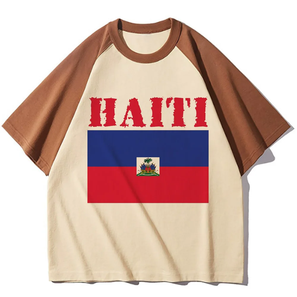 Haiti tshirt teen streetwear Psychedelic Punk Y2k Comfortable top tees Vintage Graphic Breathable Pastel korean clothes Digital