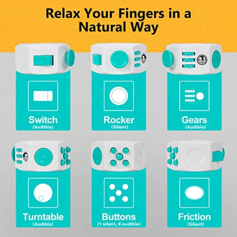 6-seitiger, mehrfacher Fidget-Roller, sensorisches Spielzeug mit Click-Ball, Dekompressionsring, Fidget-Finger für Erwachsene, ADHS, Stressabbau