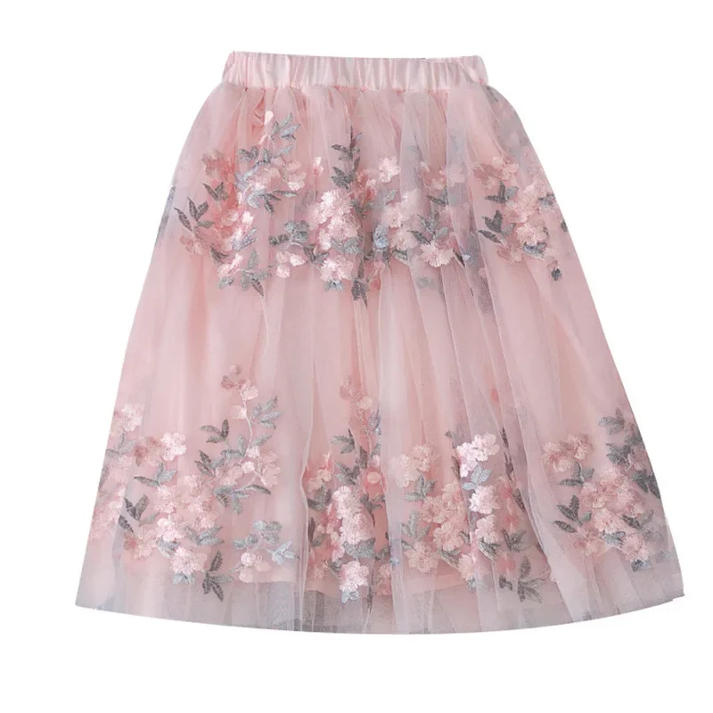 Teen Girls Skirts Embroidery Kids Sequin Skirt for Girls 2026 Summer Dance Long Skirt Princess Skirt Elastic Waist Child Clothes