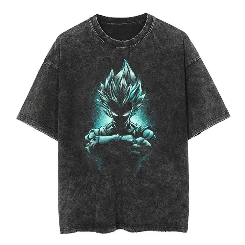 

2026 Dragon Ball Anime Cartoon Print Washed and Worn Short Sleeved T-shirt for Men and Women, Loose and Casual Sports