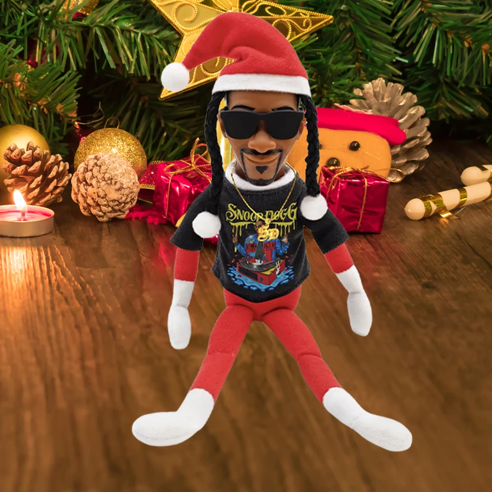 12inch Christmas Elf Doll Plush Toy Sunglasses Necklace Figurine Shelf Snoop Dogg Doll Collectible Gifts Christmas Decorations