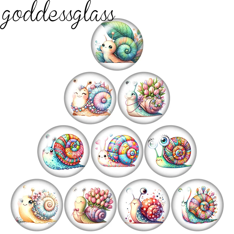 Cute Snail Flowers shell cartoon 10p 12mm/18mm/20mm/25mm Round photo glass cabochon flat back Making findings Jewelry