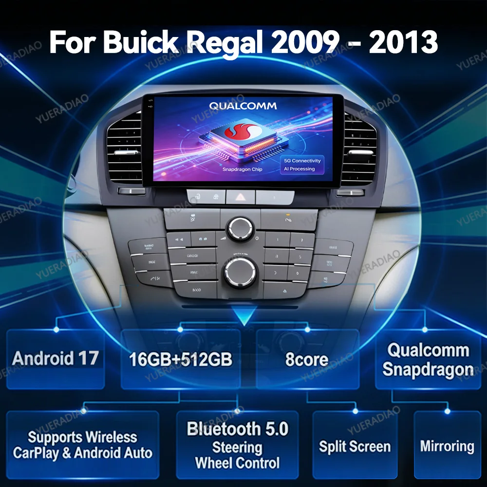 Android 17 Car Radio For Buick Regal For Opel Insignia 1 2009 - 2013 Head Unit Multimedia Video Player QLED 4G LTE 5G WIFI 2DIN