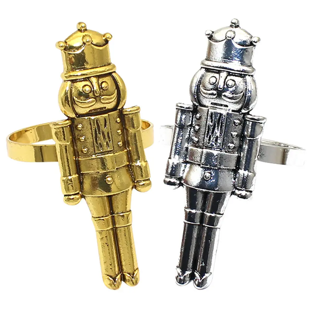 2Pcs Christmas Nutcracker Napkin Rings Metal Table Decor for Holiday Party Wedding Birthday Dinner Formal Casual Events Festive