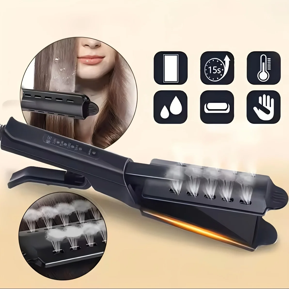 Wide-width ionic straightener in black, dual-purpose for curling and stretching, with 4 adjustable temperature settings, a styling tool for preventing frizz and providing smooth hair, a perfect gift for women.