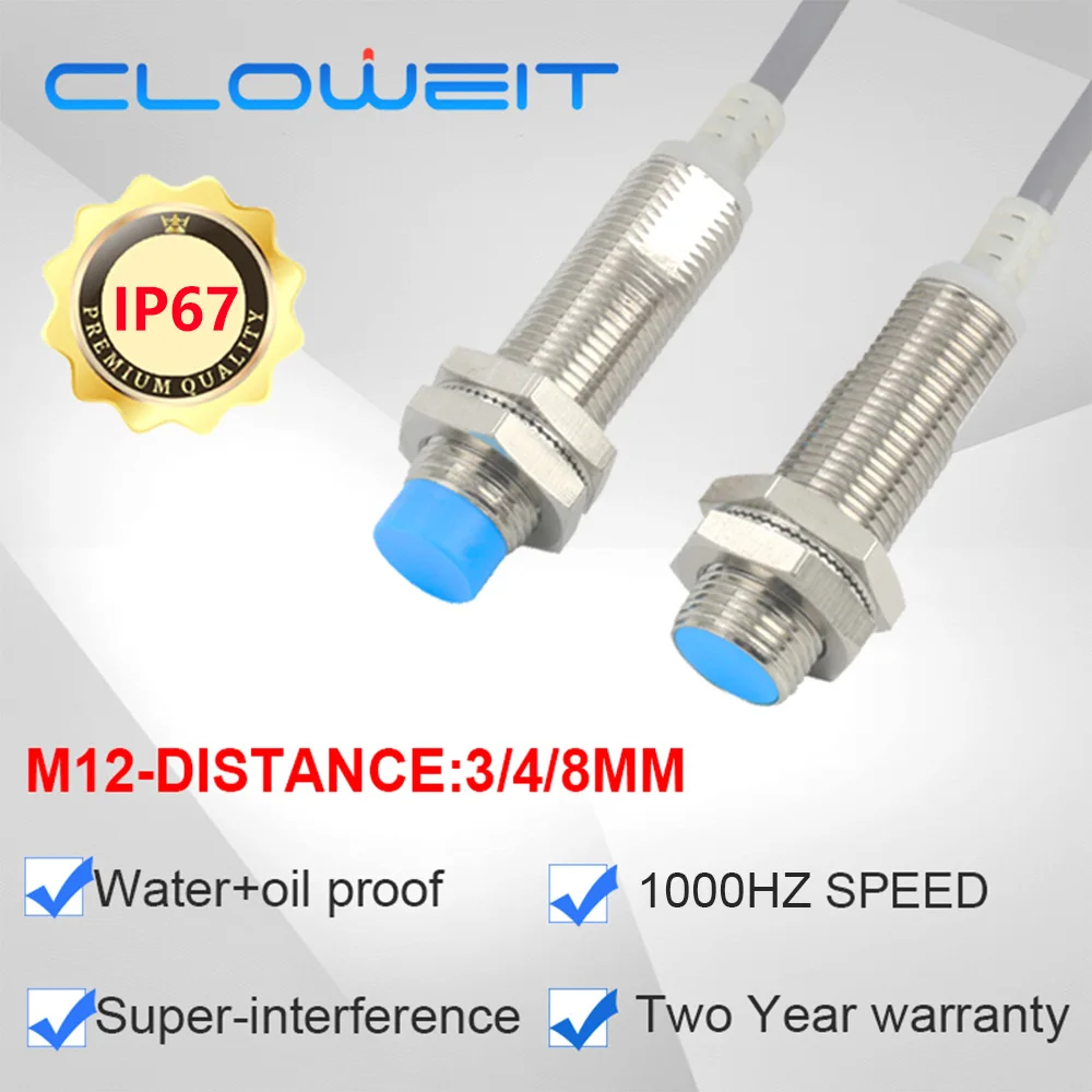 Capteur de proximité inductif Cloweit LM12, détection de métal, interrupteur d'approche IP67, 1000 Hz, distance 8 mm/4 mm/3 mm, NPN/PNP, DC12/24V, PLC