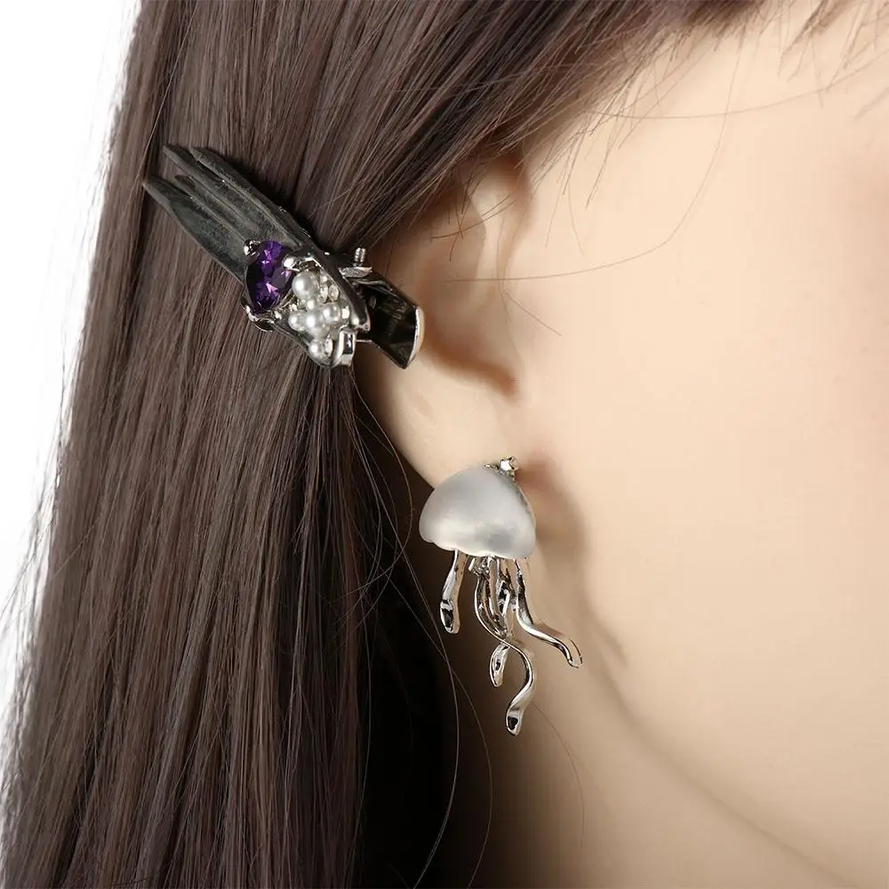 Alloy Simple Unisex Sweet Jewelry Women Crystal Necklace Jellyfish Stud Earrings Transparent Pendant Korean Style Choker