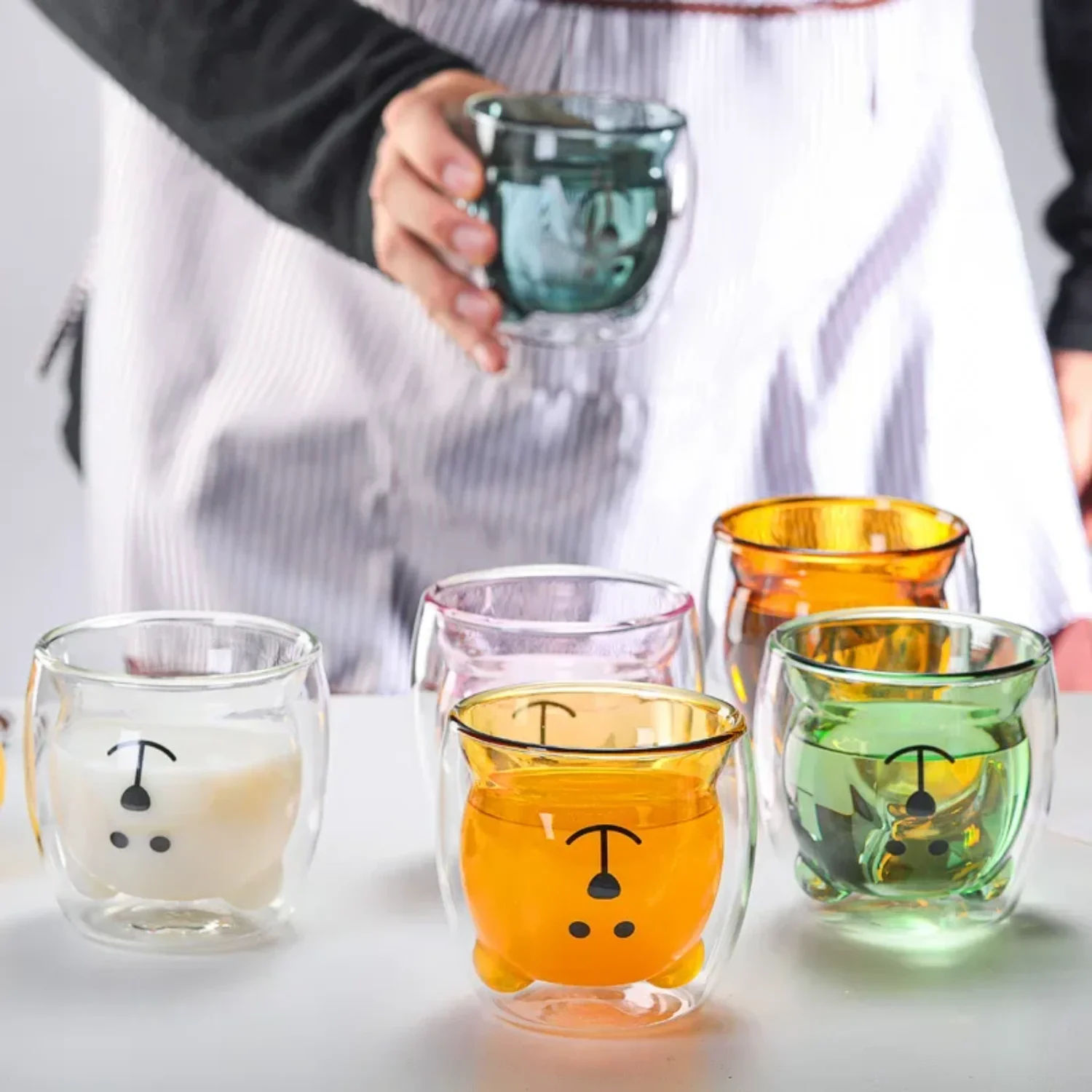 

Creative glass mug Transparent Double Walls Cartoon Coffee Milk Juice Cute Cup Christmas Girlfriend Tazos