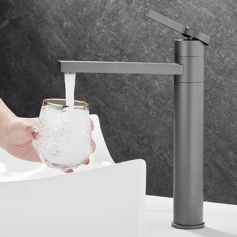 

Серый смеситель для ванной из цельной латуни, золотой смеситель для раковины, черный смеситель для холодной и горячей воды, настольный кран для умывальника