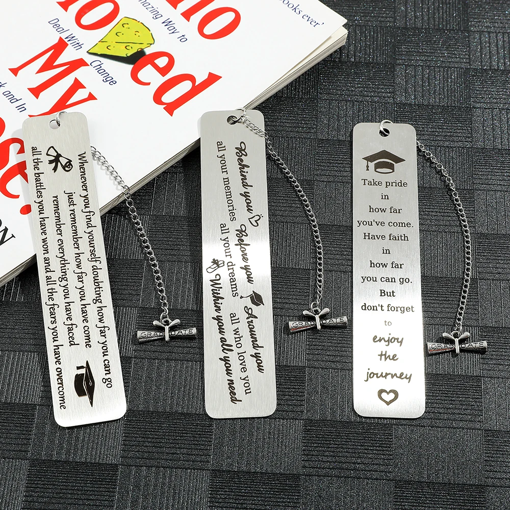 Graduation stainless steel pendant bookmark reading page annotation bookmark student makes gift paper cards using classic text