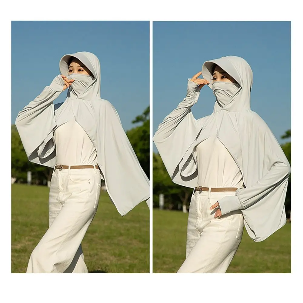 

Ice Silk Sunscreen Shawl Long Sleeve Quick Drying Sunscreen Hoodie Breathable Anti-UV Cycling Sunshade Clothing for Women