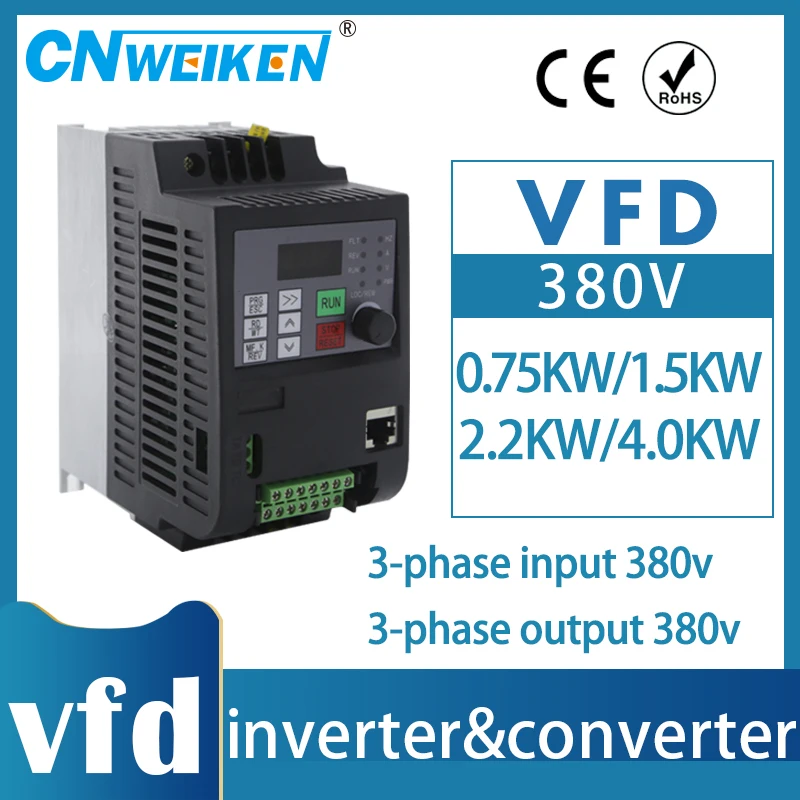 

380V 1.5KW/2.2KW/4KW/5.5KW/7.5KW/11KW VFD AC Frequency Inverter Three Phase Input to 3 Phase Output Drives Frequency Converter