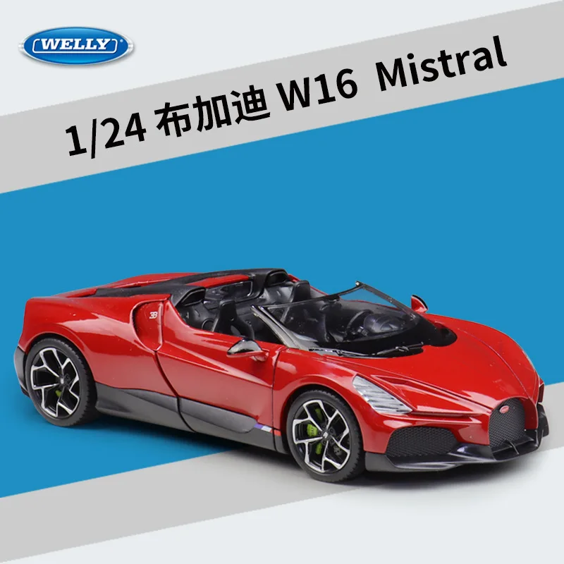 

WELLY 1:24 Bugatti W16 Mistral Roadster — Модель гиперкара с открытым верхом, литая под давлением, официальная лицензированная коллекционная модель