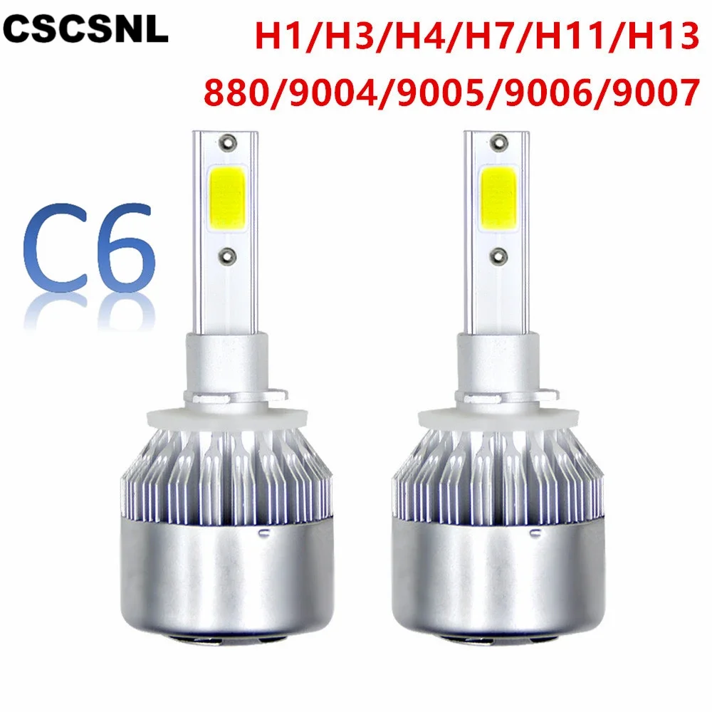 

New！ 1 Pair C6 LED Car Headlights 72W 7200LM COB Auto Headlamp Bulbs H1 H3 H4 H7 H11 H13 880 9004 9005 9006 9007 Car Styling Lig