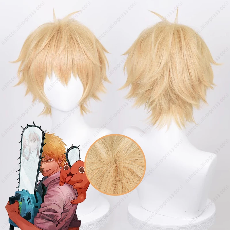 Anime Denji peruka do Cosplay 30cm jasno pomarańczowy krótkie peruki odporne na ciepło włosy syntetyczne Halloween