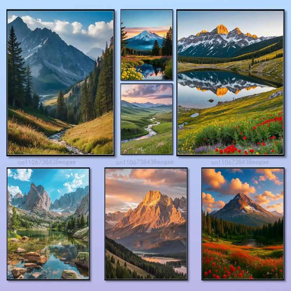 

Natural Scenic Mountain Poster HD Art Sticky Wall Aesthetic Decoration Waterproof Home Living Room Bedroom Bar