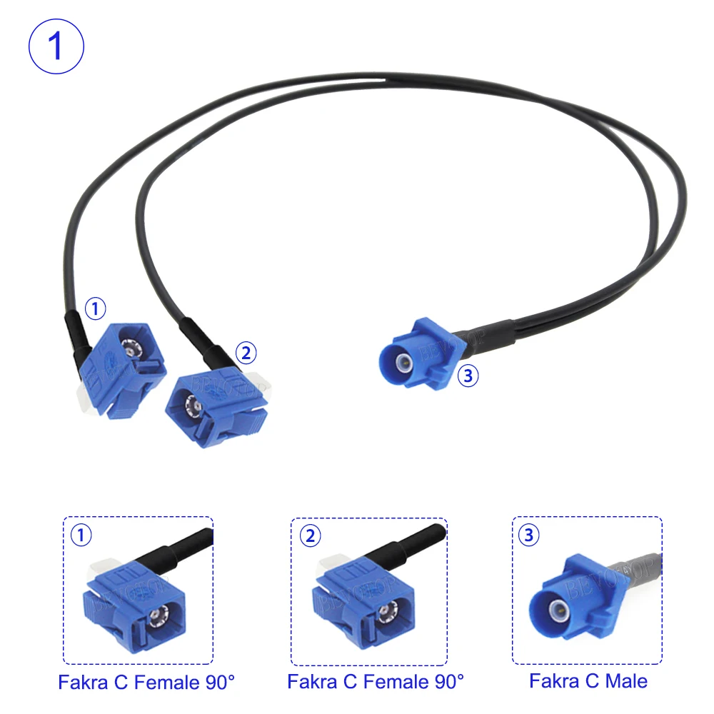 1xFakra-Câble répartiteur d'antenne GPS de voiture pour BMW Benz, écran Android, audio de voiture, type RGAnthCable, mâle vers 2x femelle à angle droit, type Y