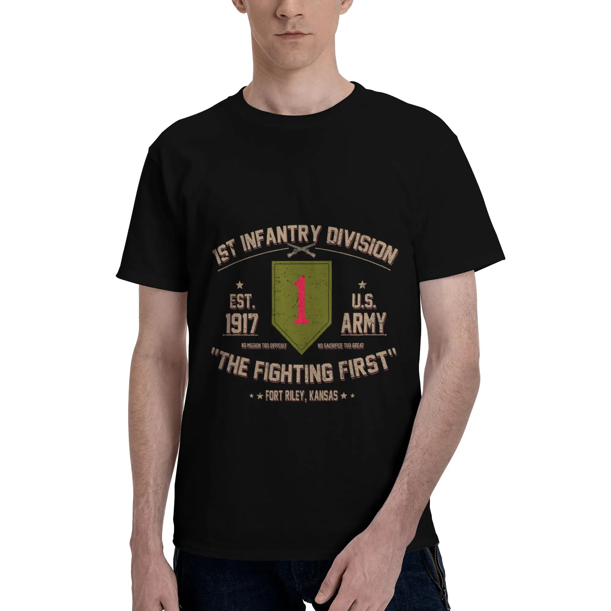 Us Army 1st Infantry Division Veteran Men T-Shirt Clothes Sport Tee Shirt Short Sleeve Summer Casual Fashion Loose